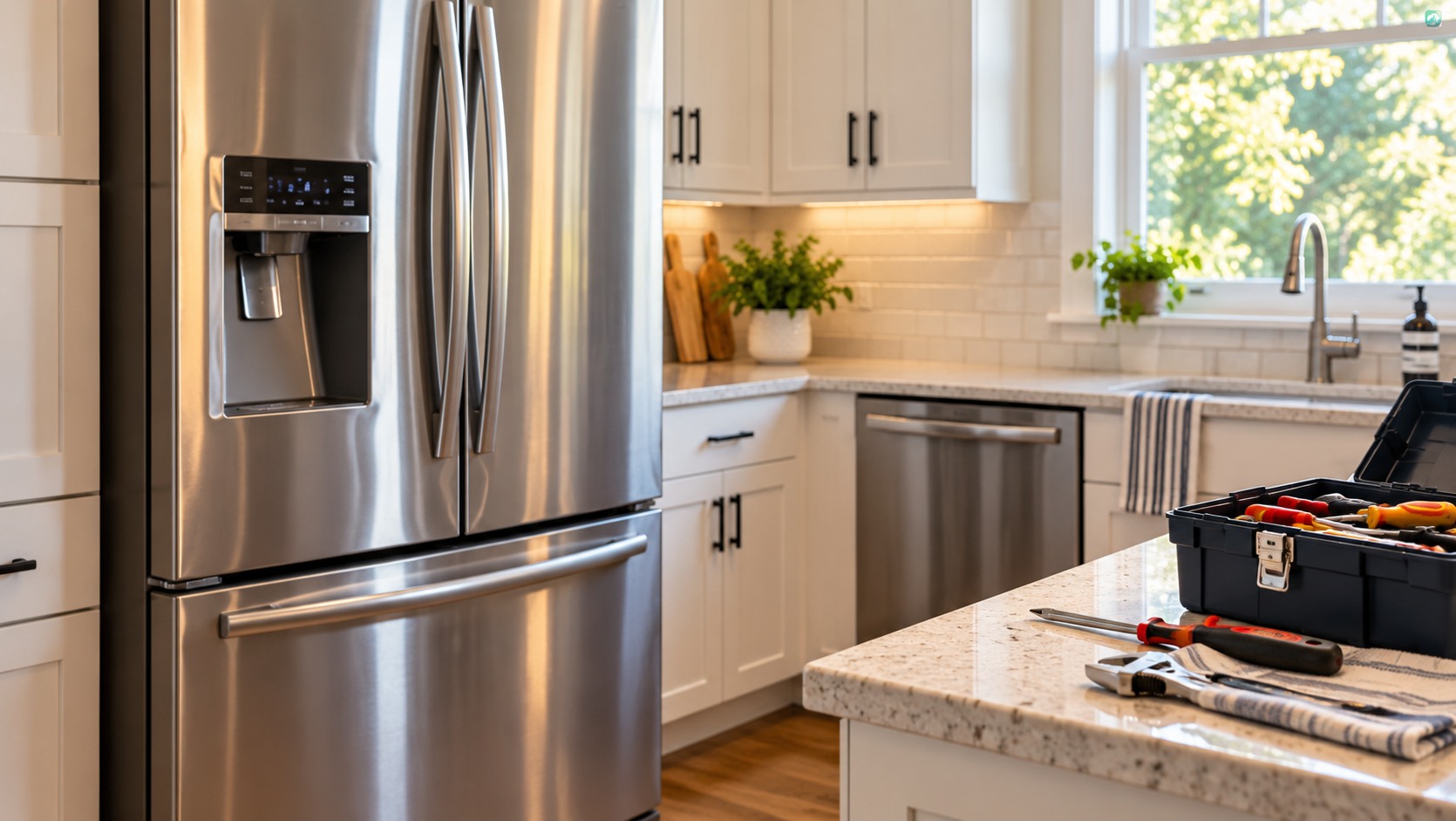 Editorial illustration of a refrigerator and appliance decision