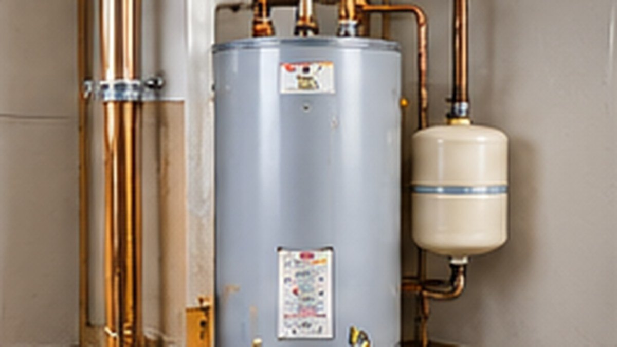 Tank water heater in a utility room